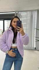 Yumoş Lila Kapüşonlu Mont