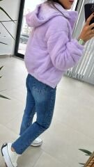 Yumoş Lila Kapüşonlu Mont