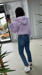 Yumoş Lila Kapüşonlu Mont