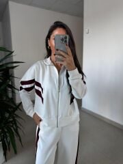 Ms 00064 Ekru-Bordo Şerit Geçişli Fermuarlı Modal Takım