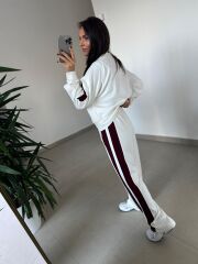 Ms 00064 Ekru-Bordo Şerit Geçişli Fermuarlı Modal Takım