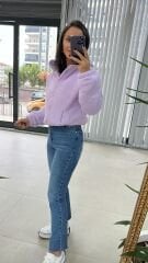 Yumoş Lila Kapüşonlu Mont