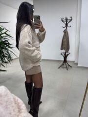 Mzr 22828 Bej Dik Yaka Yumoş Polar Sweat
