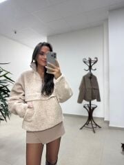 Mzr 22828 Bej Dik Yaka Yumoş Polar Sweat