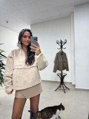 Mzr 22828 Bej Dik Yaka Yumoş Polar Sweat