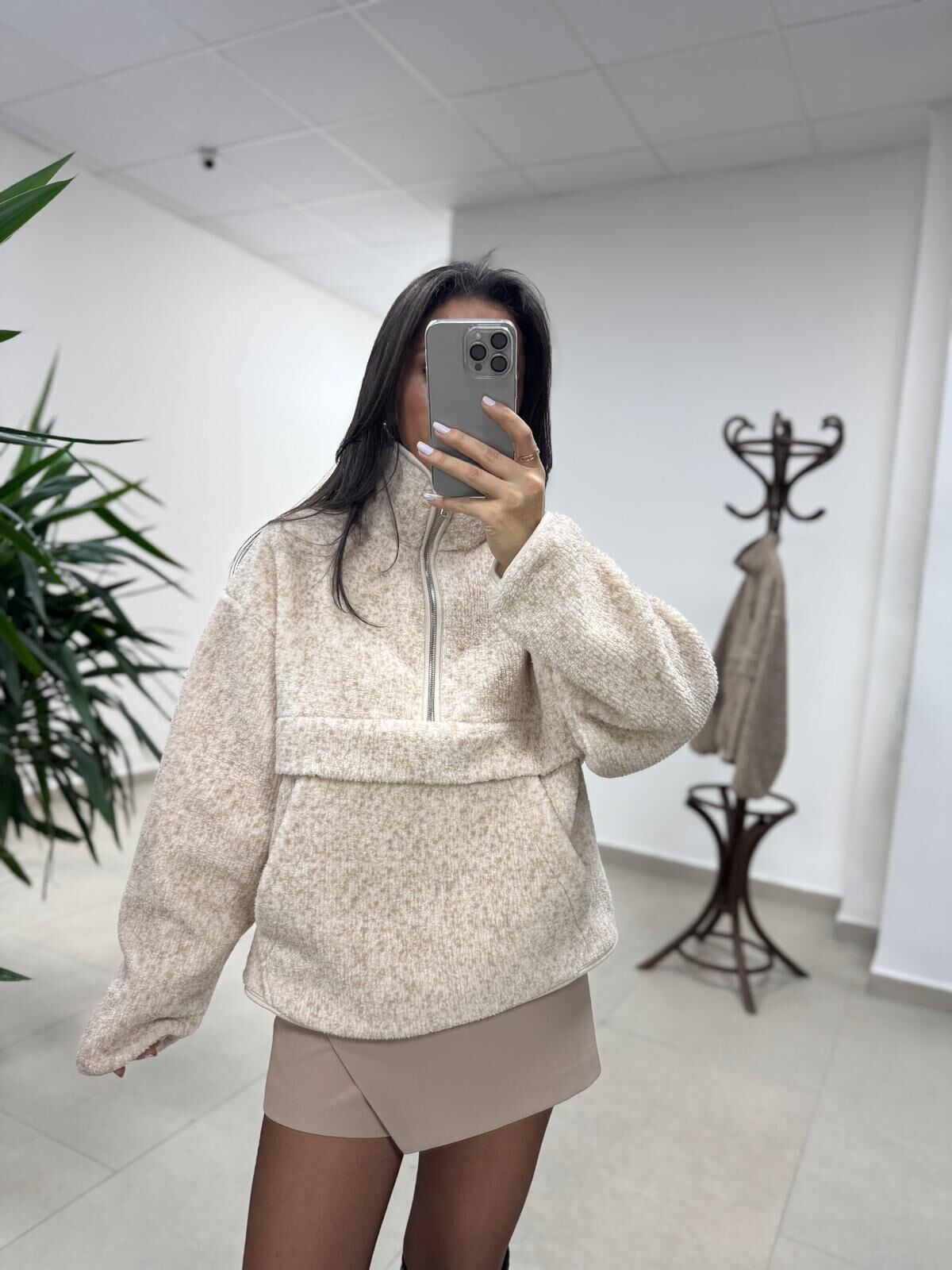 Mzr 22828 Bej Dik Yaka Yumoş Polar Sweat