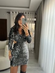 My 3339 Gümüş Payetli Bel Dekolteli Elbise