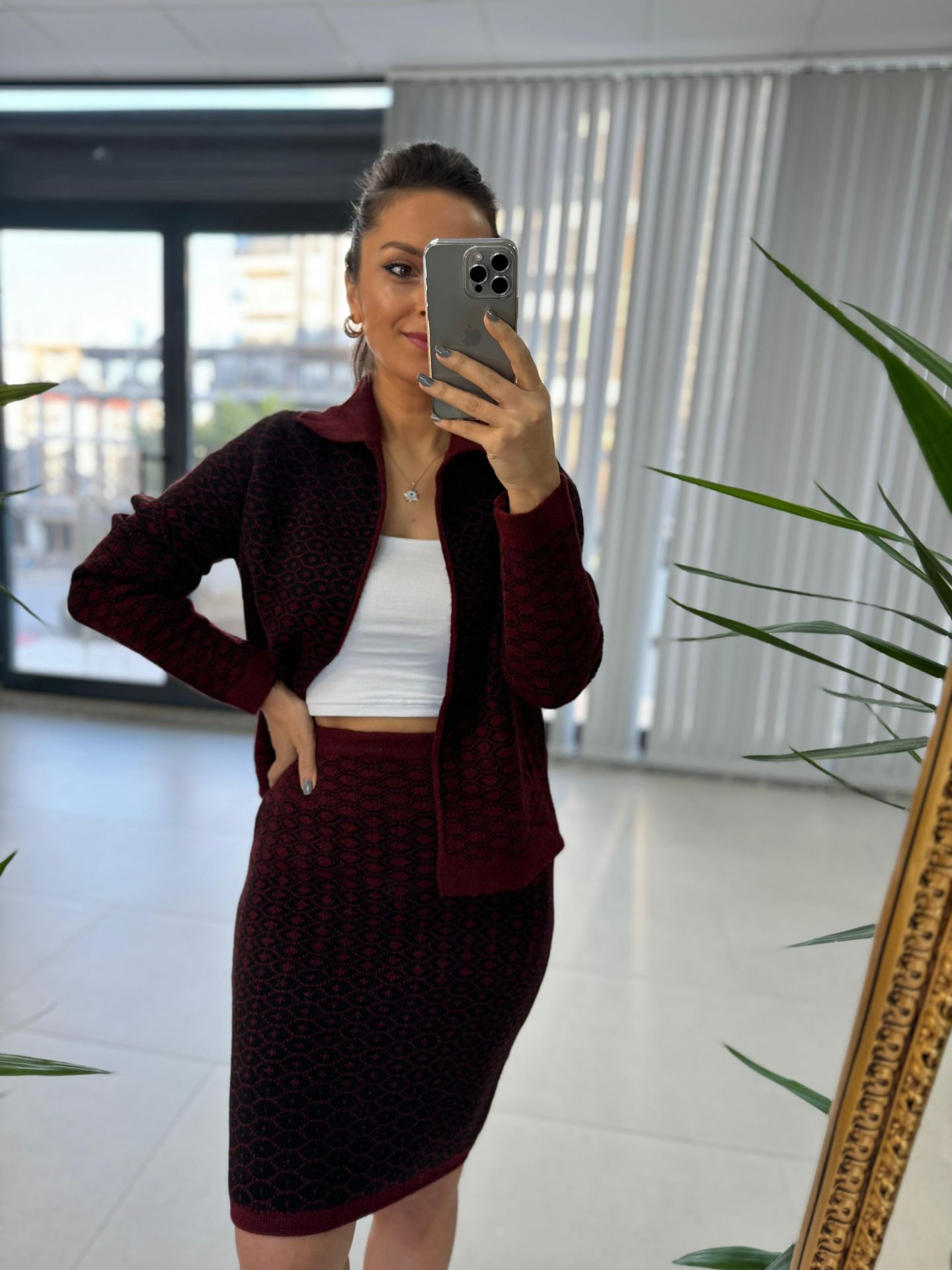 Bordo Siyah Geçişli Triko Takım