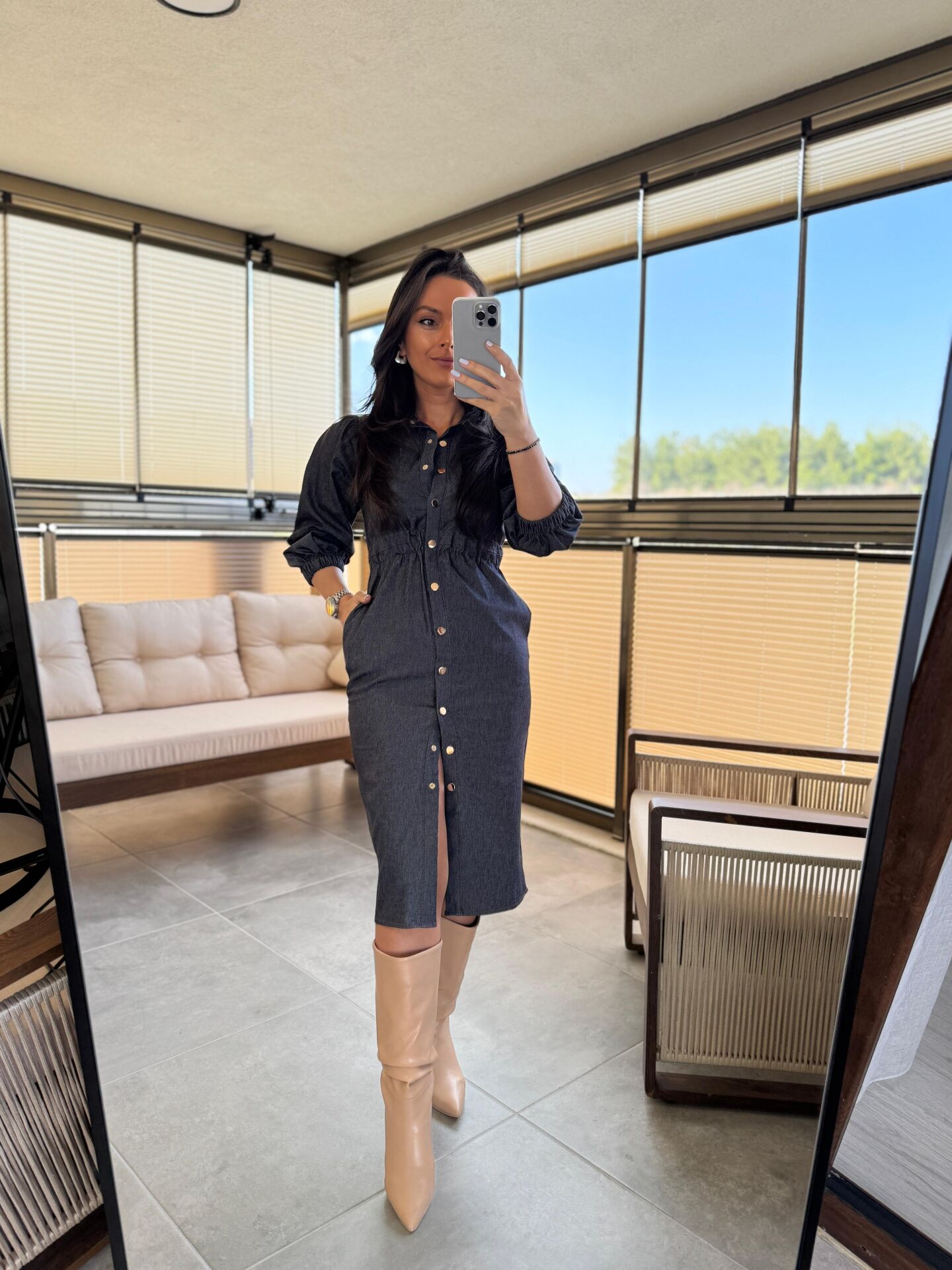 Ms Antrasit Denim Elbise