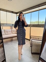 Ms Antrasit Denim Elbise