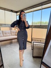 Ms Antrasit Denim Elbise
