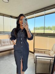 Ms Antrasit Denim Elbise
