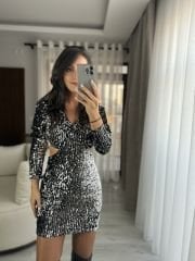 My 3339 Gümüş Payetli Bel Dekolteli Elbise