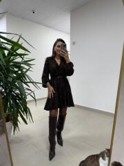 Mc 5586 A.Kahve Floklu Kruvaze Elbise