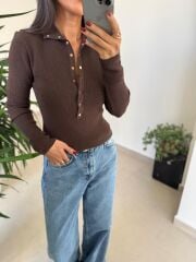 Dv 10686 Dik Yaka Çıt Çıtlı Kahve Triko