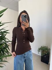 Dv 10686 Dik Yaka Çıt Çıtlı Kahve Triko