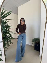 Dv 10686 Dik Yaka Çıt Çıtlı Kahve Triko