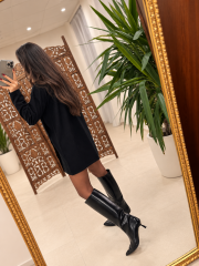 Fz 25535 Kendinden Atkı Model Siyah Triko Elbise