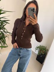 Dv 10686 Dik Yaka Çıt Çıtlı Kahve Triko