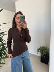 Dv 10686 Dik Yaka Çıt Çıtlı Kahve Triko