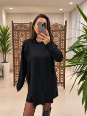Fz 25535 Kendinden Atkı Model Siyah Triko Elbise