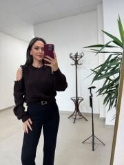 Po 2690 Omuz Pencere Detaylı İncili A.Kahve Kazak