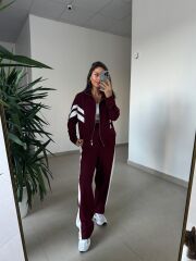 Ms 00064 Bordo-Beyaz Şerit Geçişli Fermuarlı Modal Takım