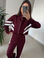 Ms 00064 Bordo-Beyaz Şerit Geçişli Fermuarlı Modal Takım