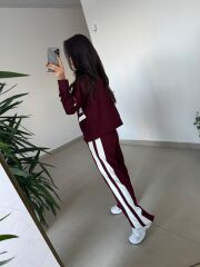 Ms 00064 Bordo-Beyaz Şerit Geçişli Fermuarlı Modal Takım