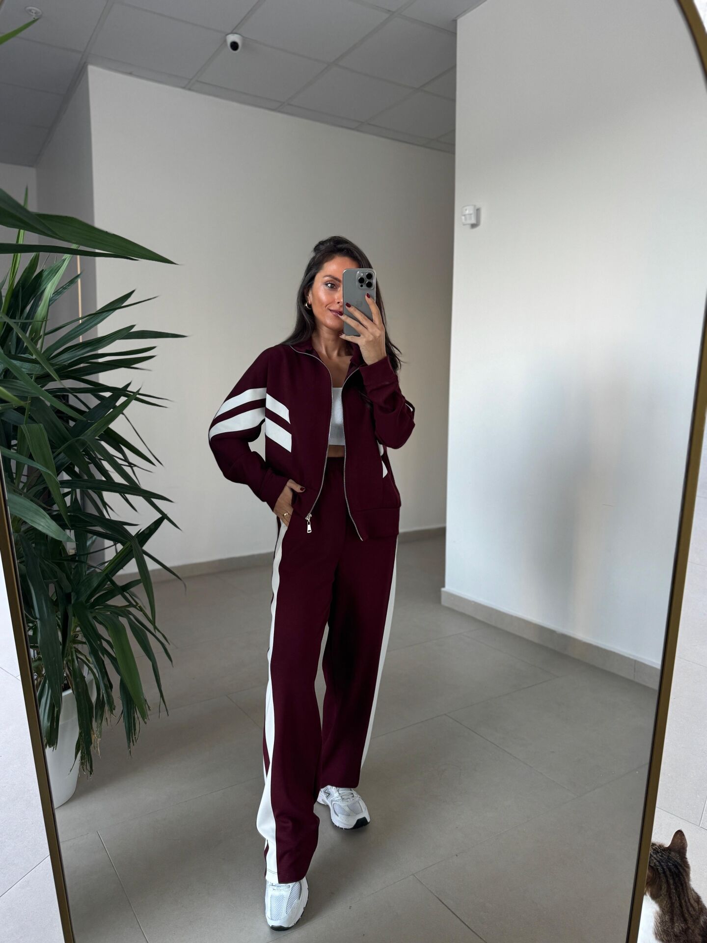 Ms 00064 Bordo-Beyaz Şerit Geçişli Fermuarlı Modal Takım