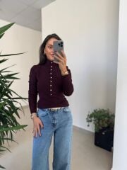 Dv 10686 Dik Yaka Çıt Çıtlı Mürdüm Triko