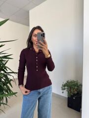 Dv 10686 Dik Yaka Çıt Çıtlı Mürdüm Triko