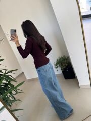 Dv 10686 Dik Yaka Çıt Çıtlı Mürdüm Triko