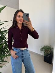 Dv 10686 Dik Yaka Çıt Çıtlı Mürdüm Triko