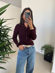 Dv 10686 Dik Yaka Çıt Çıtlı Mürdüm Triko