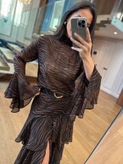 Rn 35549 Zebra Kat Detaylı Şifon Elbise