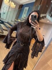 Rn 35549 Zebra Kat Detaylı Şifon Elbise