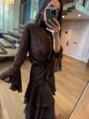 Rn 35549 Zebra Kat Detaylı Şifon Elbise