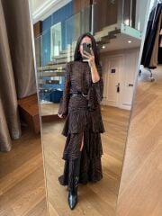 Rn 35549 Zebra Kat Detaylı Şifon Elbise