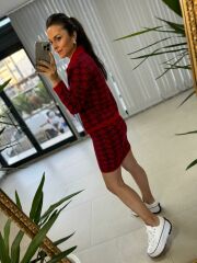Kırmızı Kazayağı Triko Takım