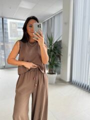 Zr 8011 Kahve Pamuk Keten Takım