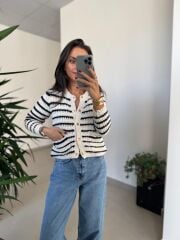 Orj. Marka Siyah-Beyaz Çıt Çıtlı Ceket Hırka