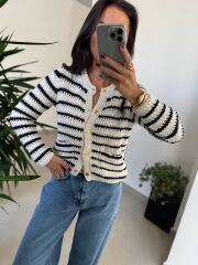 Orj. Marka Siyah-Beyaz Çıt Çıtlı Ceket Hırka