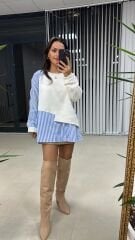 Dr Tasarım Kol Düğme Detaylı Beyaz Sweat