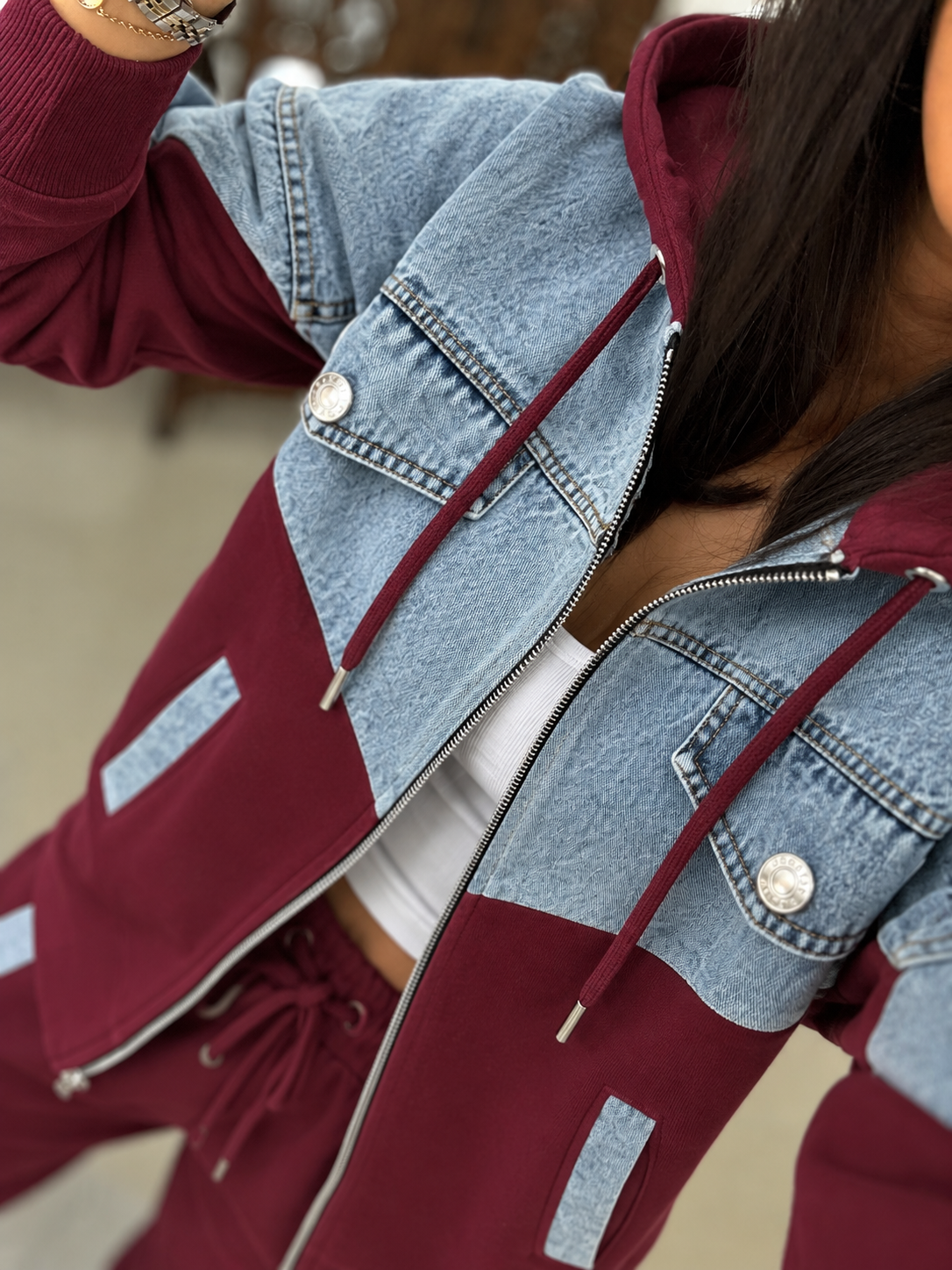 TİS 1119 Bordo/Denim Garnili Eşofman Takımı