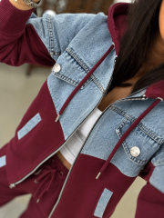 TİS 1119 Bordo/Denim Garnili Eşofman Takımı