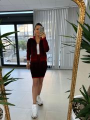 Kırmızı Siyah Geçişli  Triko Takım