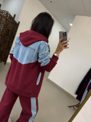 TİS 1119 Bordo/Denim Garnili Eşofman Takımı