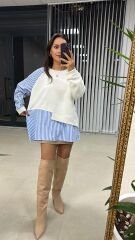 Dr Tasarım Kol Düğme Detaylı Beyaz Sweat