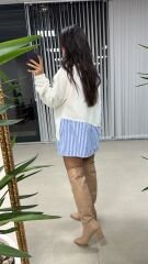 Dr Tasarım Kol Düğme Detaylı Beyaz Sweat